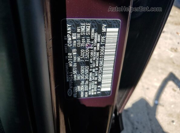 KM8R7DHE6MU319066 2021 HYUNDAI PALISADE Burgundy Vista de la etiqueta del VIN
