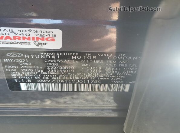 KM8S5DA11MU011754 2021 HYUNDAI SANTA Серый 