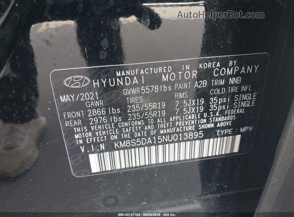 KM8S5DA15NU013895 2022 HYUNDAI SANTA FE HYBRID Black 