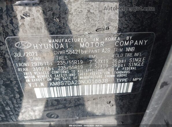 KM8S7DA23NU018838 2022 HYUNDAI SANTA FE PLUG-IN HYBRID Черный 