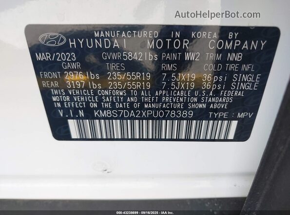 KM8S7DA2XPU078389 2023 HYUNDAI SANTA FE PLUG-IN HYBRID White Vista del compartimento del motor