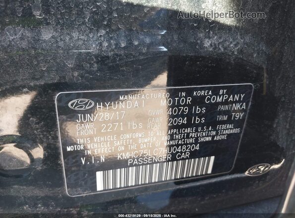 KMHC75LC7HU048204 2017 HYUNDAI IONIQ Black 