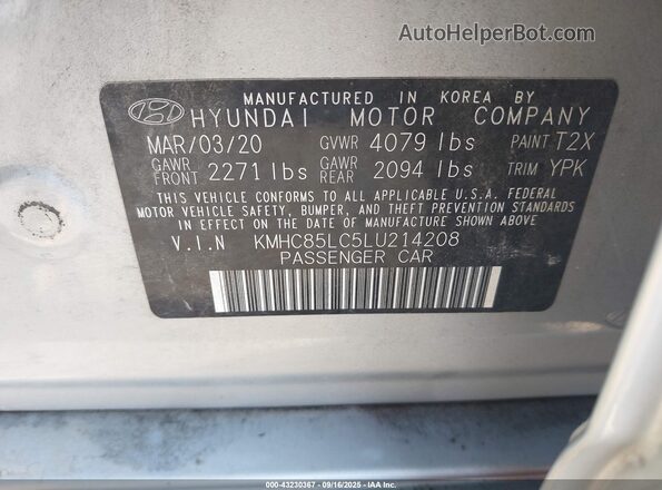 KMHC85LC5LU214208 2020 HYUNDAI IONIQ Silver Widok komory silnika