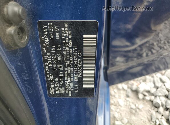 KMHCT4AE0HU254751 2017 HYUNDAI ACCENT Синий Вид подкапотного пространства