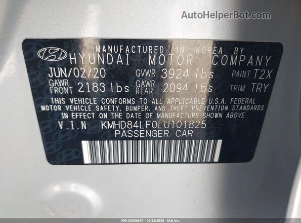 KMHD84LF0LU101825 2020 HYUNDAI ELANTRA Silver Widok komory silnika