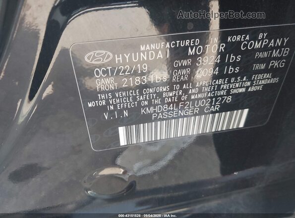 KMHD84LF2LU021278 2020 HYUNDAI ELANTRA Black Շարժիչի բաժամունքի տեսք