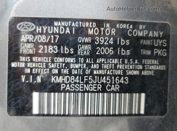 KMHD84LF5JU451643 2018 HYUNDAI ELANTRA Gray Engine compartment view