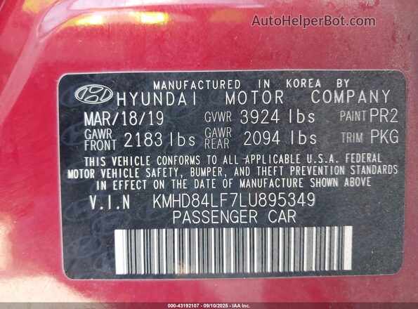 KMHD84LF7LU895349 2020 HYUNDAI ELANTRA Red Вид підкапотного простору