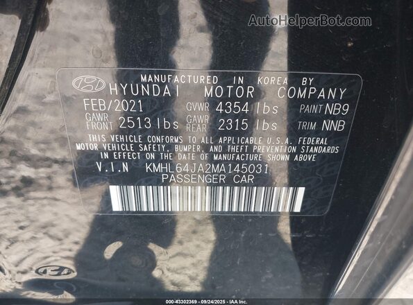 KMHL64JA2MA145031 2021 HYUNDAI SONATA Black Engine compartment view