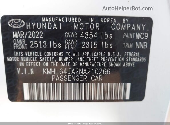 KMHL64JA2NA210266 2022 HYUNDAI SONATA Белый Вид подкапотного пространства