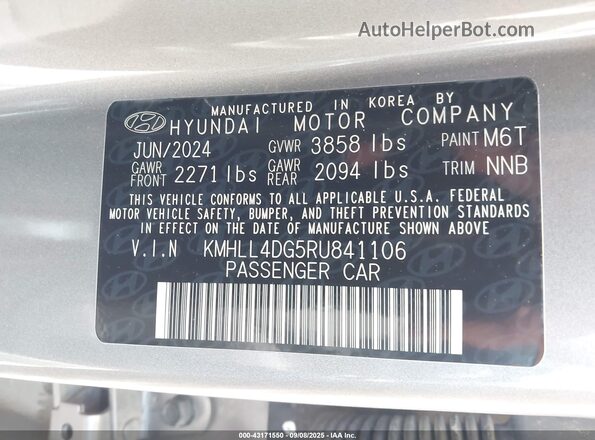 KMHLL4DG5RU841106 2024 HYUNDAI ELANTRA Gray Widok komory silnika