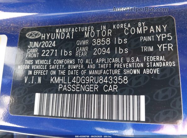 KMHLL4DG9RU843358 2024 HYUNDAI ELANTRA Dark Blue 