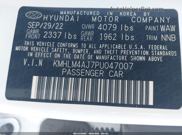 KMHLM4AJ7PU047007 2023 HYUNDAI ELANTRA White Vista del compartimento del motor