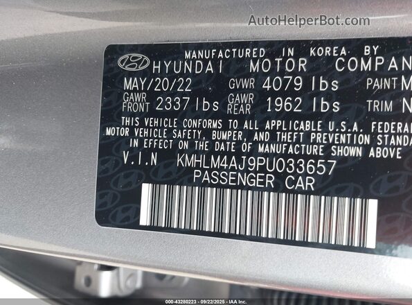 KMHLM4AJ9PU033657 2023 HYUNDAI ELANTRA HYBRID Gray Vista del compartimento del motor