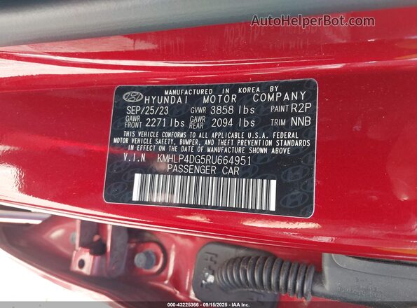 KMHLP4DG5RU664951 2024 HYUNDAI ELANTRA Red Engine compartment view