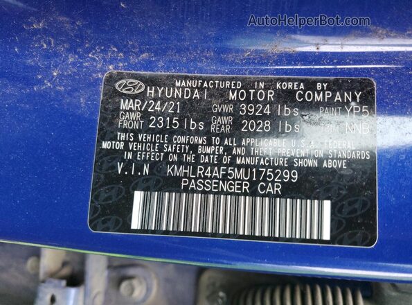KMHLR4AF5MU175299 2021 HYUNDAI ELANTRA Blue 