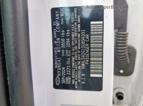KMHLS4DG1SU894331 2025 HYUNDAI ELANTRA White Vista de la etiqueta del VIN