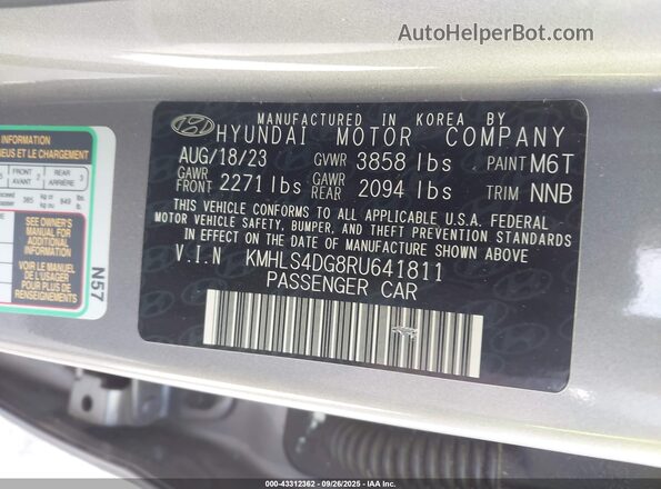 KMHLS4DG8RU641811 2024 HYUNDAI ELANTRA Gray Widok komory silnika