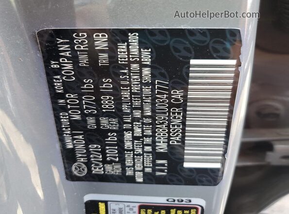 KMHRB8A39LU034777 2020 HYUNDAI VENUE Gray Widok komory silnika