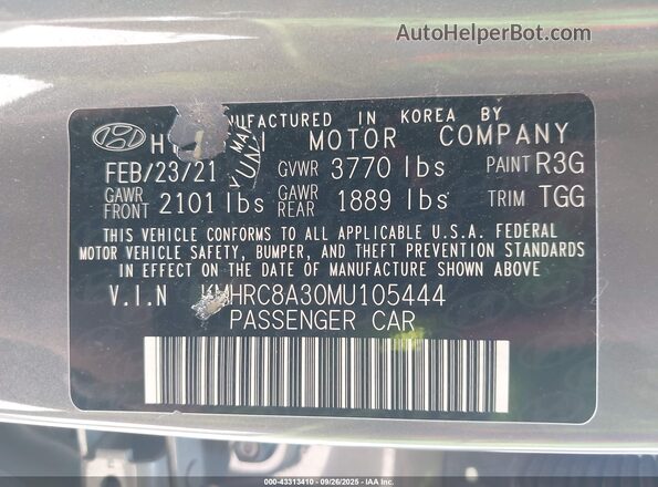 KMHRC8A30MU105444 2021 HYUNDAI VENUE Серый Вид подкапотного пространства