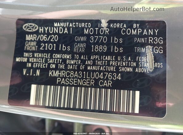 KMHRC8A31LU047634 2020 HYUNDAI VENUE Gray Շարժիչի բաժամունքի տեսք