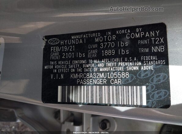 KMHRC8A32MU105588 2021 HYUNDAI VENUE Silver Vista del compartimento del motor