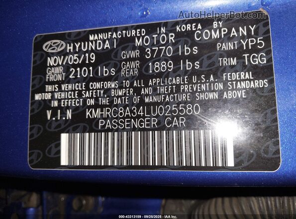 KMHRC8A34LU025580 2020 HYUNDAI VENUE Blue Engine compartment view