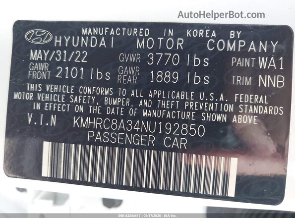 KMHRC8A34NU192850 2022 HYUNDAI VENUE White 