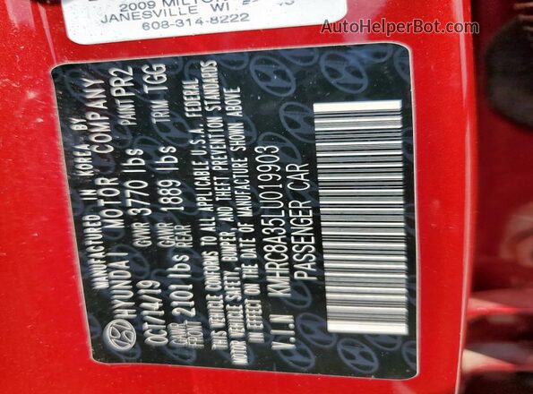KMHRC8A35LU019903 2020 HYUNDAI VENUE Red Widok naklejki z numerem VIN