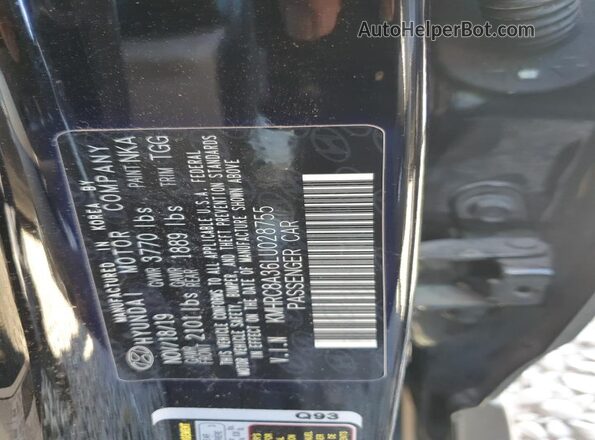 KMHRC8A36LU028755 2020 HYUNDAI VENUE Black VIN կոդի պիտակի տեսք