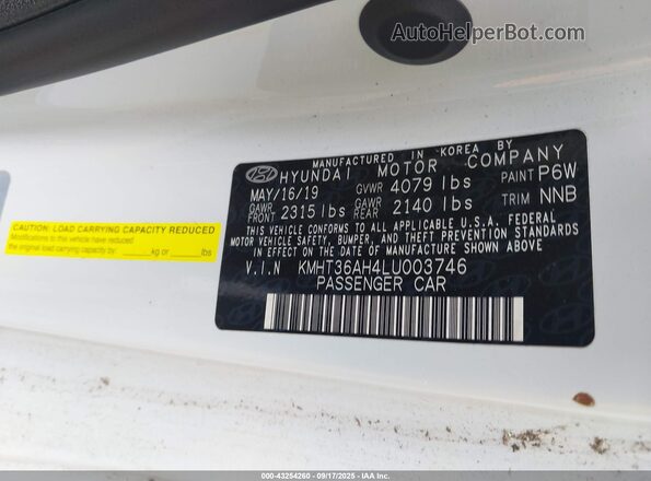 KMHT36AH4LU003746 2020 HYUNDAI VELOSTER N White უკანა სავარძლების ხედი