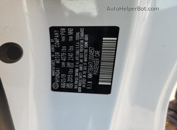 KMHT36AH7LU004857 2020 HYUNDAI VELOSTER White Вид підкапотного простору
