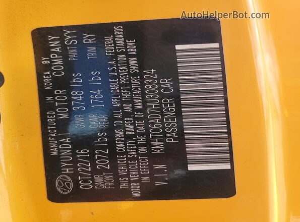 KMHTC6AD7HU308324 2017 HYUNDAI VELOSTER Yellow 