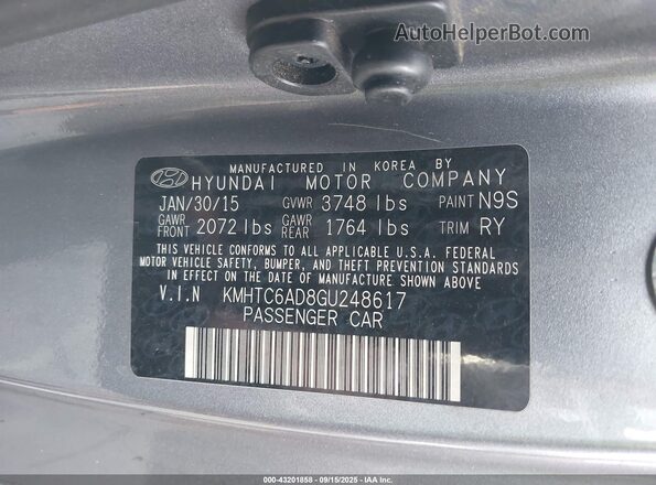 KMHTC6AD8GU248617 2016 HYUNDAI VELOSTER Gray Շարժիչի բաժամունքի տեսք