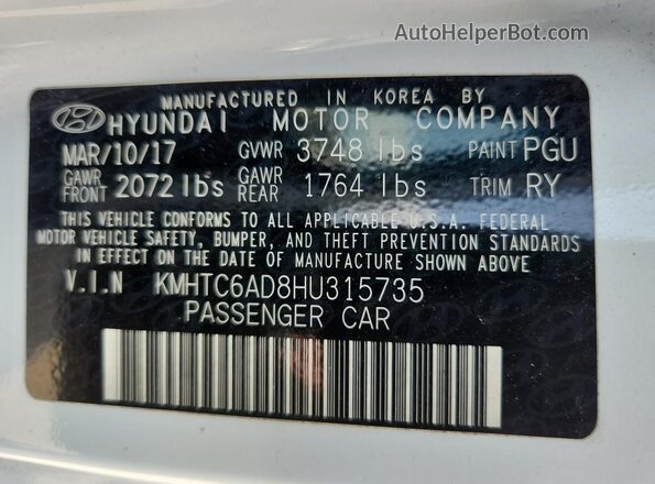 KMHTC6AD8HU315735 2017 HYUNDAI VELOSTER Белый 
