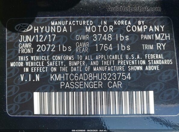 KMHTC6AD8HU323754 2017 HYUNDAI VELOSTER Black 