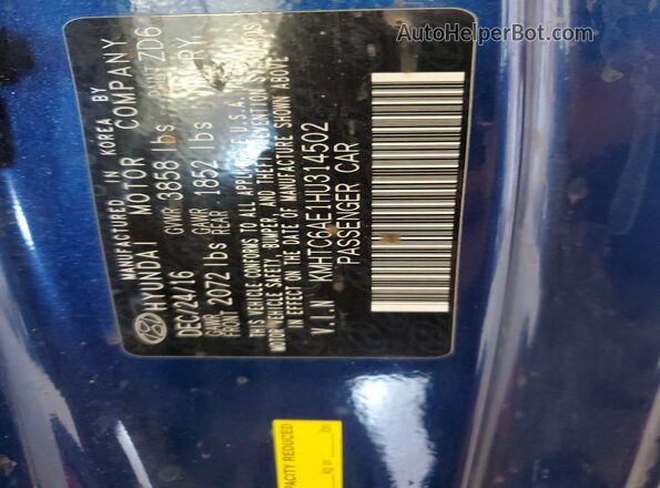 KMHTC6AE1HU314502 2017 HYUNDAI VELOSTER Blue 
