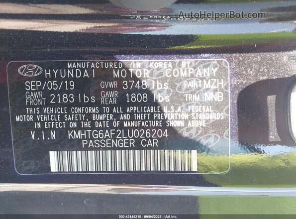 KMHTG6AF2LU026204 2020 HYUNDAI VELOSTER Black Շարժիչի բաժամունքի տեսք