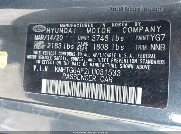 KMHTG6AF2LU031533 2020 HYUNDAI VELOSTER Gray Շարժիչի բաժամունքի տեսք