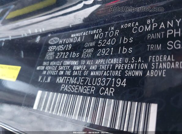 KMTFN4JE7LU337194 2020 GENESIS G80 Black ძრავის განყოფილების ხედი