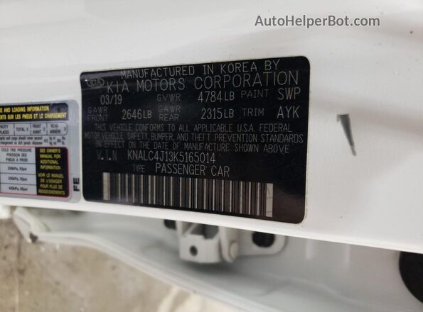 KNALC4J13K5165014 2019 KIA CADENZA White 