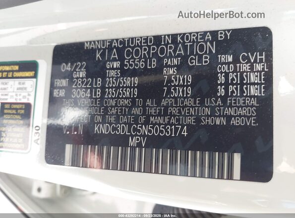 KNDC3DLC5N5053174 2022 KIA EV6 White Widok komory silnika