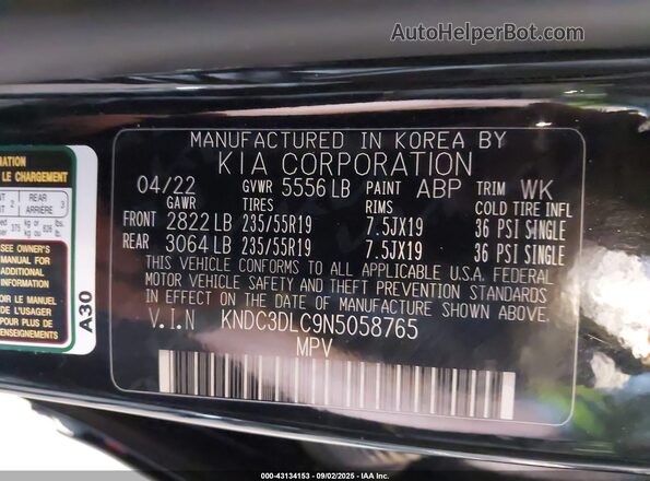 KNDC3DLC9N5058765 2022 KIA EV6 Black ძრავის განყოფილების ხედი