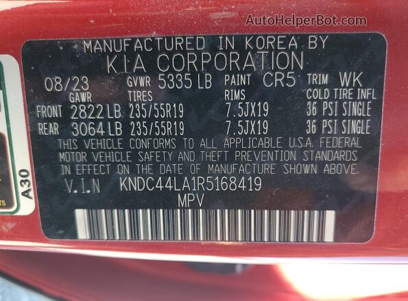 KNDC44LA1R5168419 2024 KIA EV6 Red 