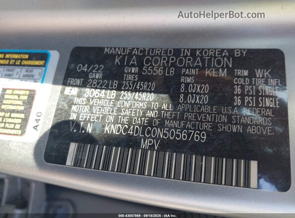 KNDC4DLC0N5056769 2022 KIA EV6 Silver Vista del compartimento del motor