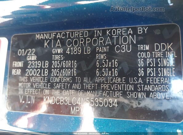 KNDCB3LC4N5535034 2022 KIA NIRO Blue Engine compartment view