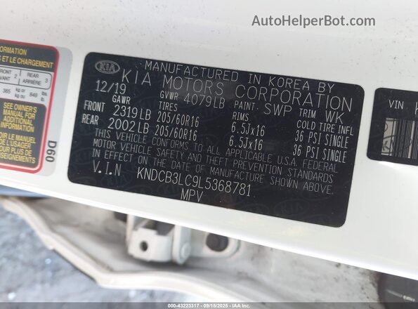 KNDCB3LC9L5368781 2020 KIA NIRO White Շարժիչի բաժամունքի տեսք