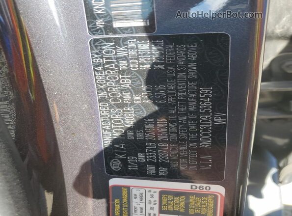 KNDCC3LD9L5364591 2020 KIA NIRO Charcoal Vista de la etiqueta del VIN