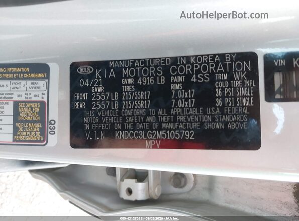 KNDCC3LG2M5105792 2021 KIA NIRO Silver Вид підкапотного простору