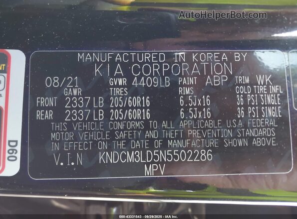KNDCM3LD5N5502286 2022 KIA NIRO PLUG-IN HYBRID Black Widok komory silnika